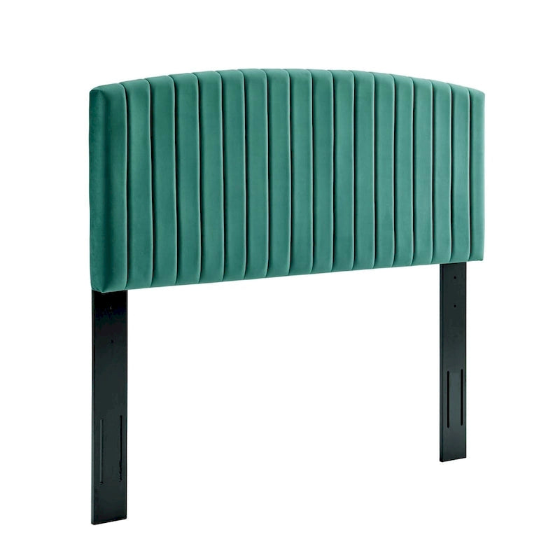 Tête de lit capitonnée en velours (vert-bleu / bleu marine / blanc / anthracite / rose poudré) — Grand lit / Très grand lit
