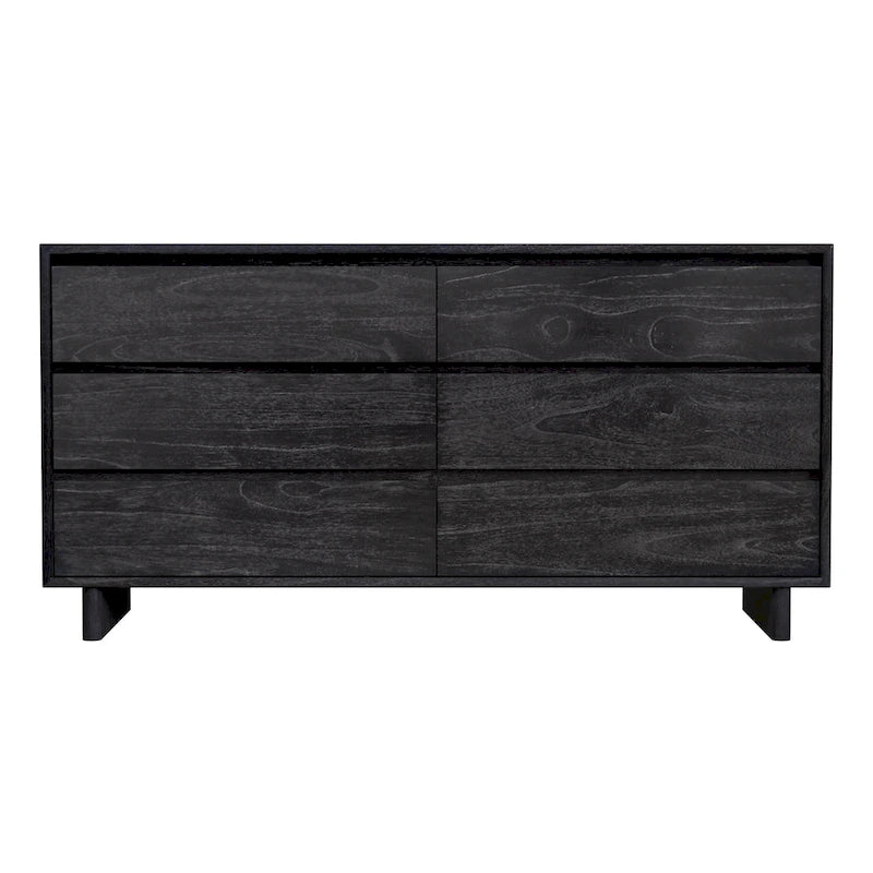 Commode 6 tiroirs – Noir délavé / Noyer brun / Chêne clair