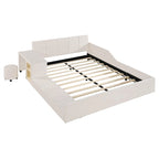 Lit plateforme en velours avec bureau et tabouret