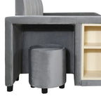 Lit plateforme en velours avec bureau et tabouret