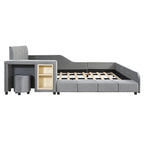 Lit plateforme en velours avec bureau et tabouret