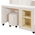 Lit plateforme en velours avec bureau et tabouret