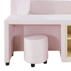 Lit plateforme en velours avec bureau et tabouret