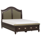 Lit plateforme capitonné Queen avec tiroirs de rangement beige / marron / chrome