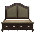 Lit plateforme capitonné Queen avec tiroirs de rangement beige / marron / chrome