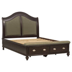 Lit plateforme capitonné Queen avec tiroirs de rangement beige / marron / chrome