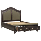 Lit plateforme capitonné Queen avec tiroirs de rangement beige / marron / chrome