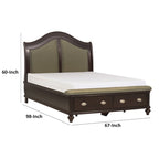 Lit plateforme capitonné Queen avec tiroirs de rangement beige / marron / chrome