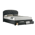 Lit King capitonné en toile de jute couleur anthracite avec tiroir de rangement sous le lit