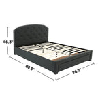 Lit King capitonné en toile de jute couleur anthracite avec tiroir de rangement sous le lit