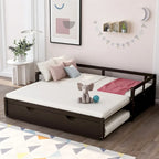 Lit de repos gigogne simple-double, coloris expresso/gris/blanc, couchage 1 ou 2 personnes