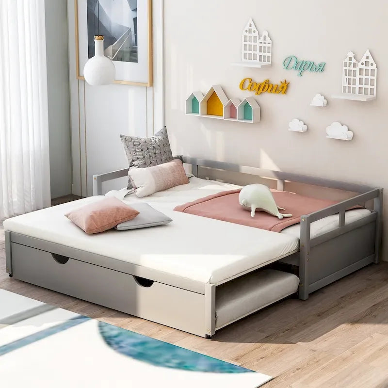 Lit de repos gigogne simple-double, coloris expresso/gris/blanc, couchage 1 ou 2 personnes