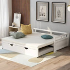 Lit de repos gigogne simple-double, coloris expresso/gris/blanc, couchage 1 ou 2 personnes