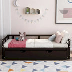 Lit de repos gigogne simple-double, coloris expresso/gris/blanc, couchage 1 ou 2 personnes