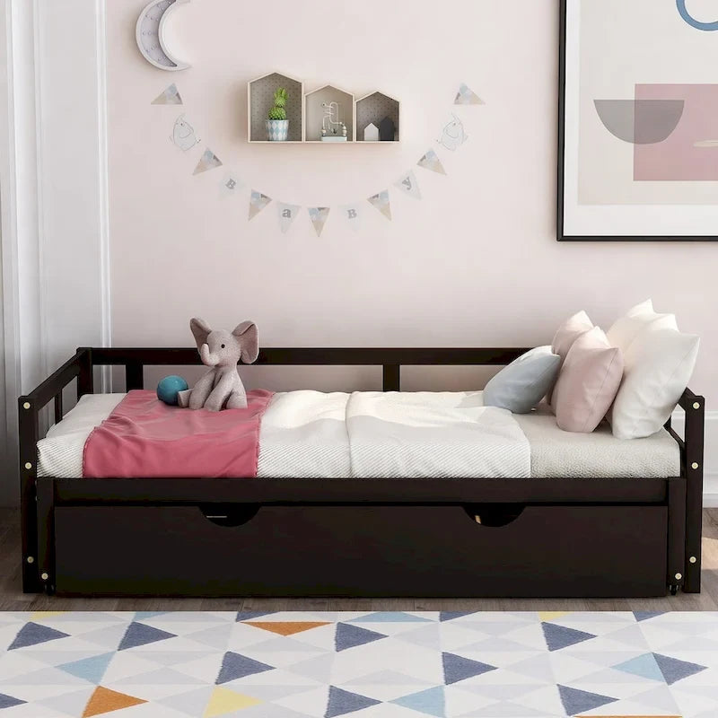Lit de repos gigogne simple-double, coloris expresso/gris/blanc, couchage 1 ou 2 personnes