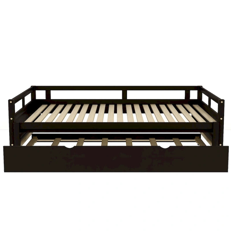 Lit de repos gigogne simple-double, coloris expresso/gris/blanc, couchage 1 ou 2 personnes