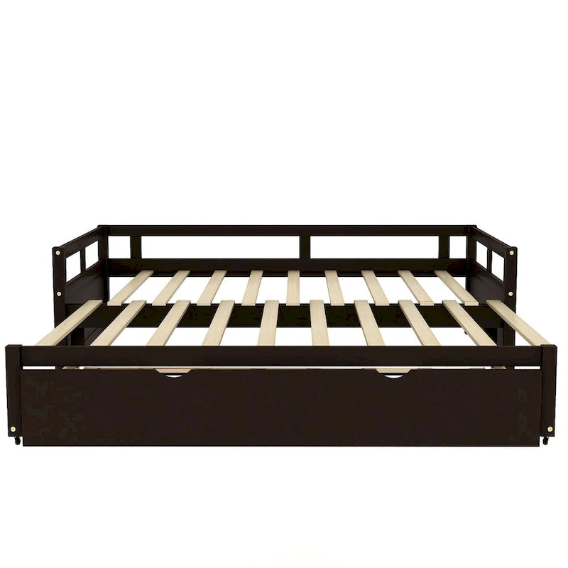Lit de repos gigogne simple-double, coloris expresso/gris/blanc, couchage 1 ou 2 personnes
