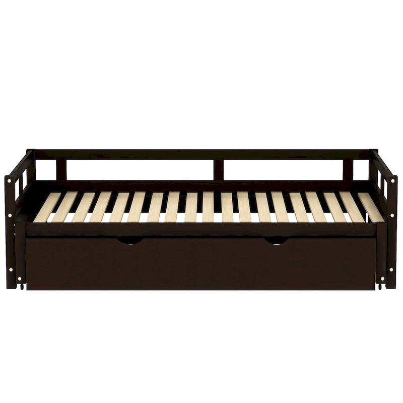 Lit de repos gigogne simple-double, coloris expresso/gris/blanc, couchage 1 ou 2 personnes