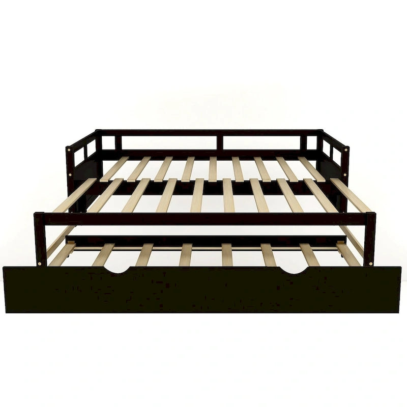 Lit de repos gigogne simple-double, coloris expresso/gris/blanc, couchage 1 ou 2 personnes