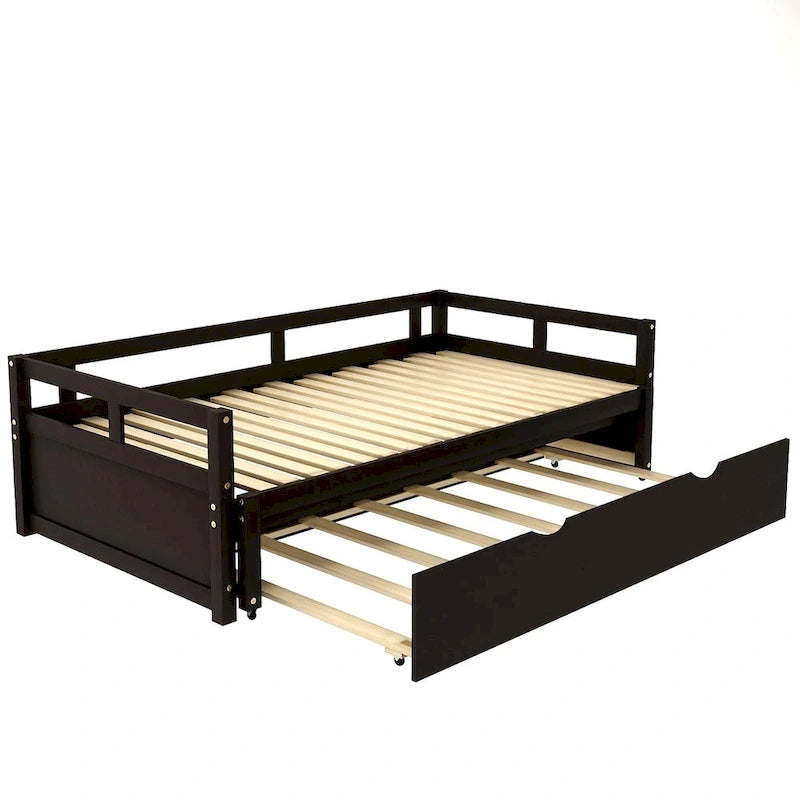 Lit de repos gigogne simple-double, coloris expresso/gris/blanc, couchage 1 ou 2 personnes
