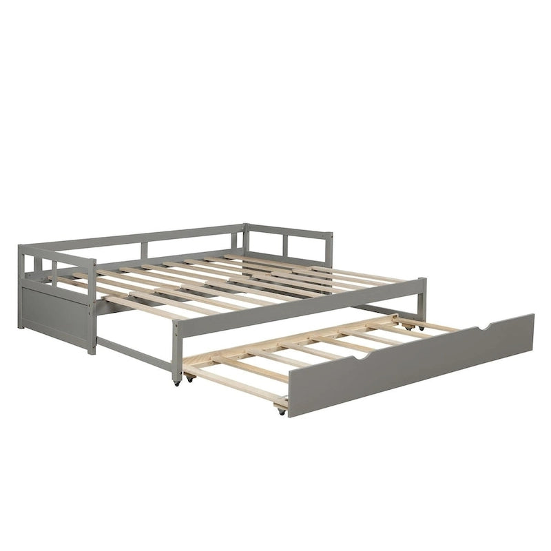 Lit de repos gigogne simple-double, coloris expresso/gris/blanc, couchage 1 ou 2 personnes