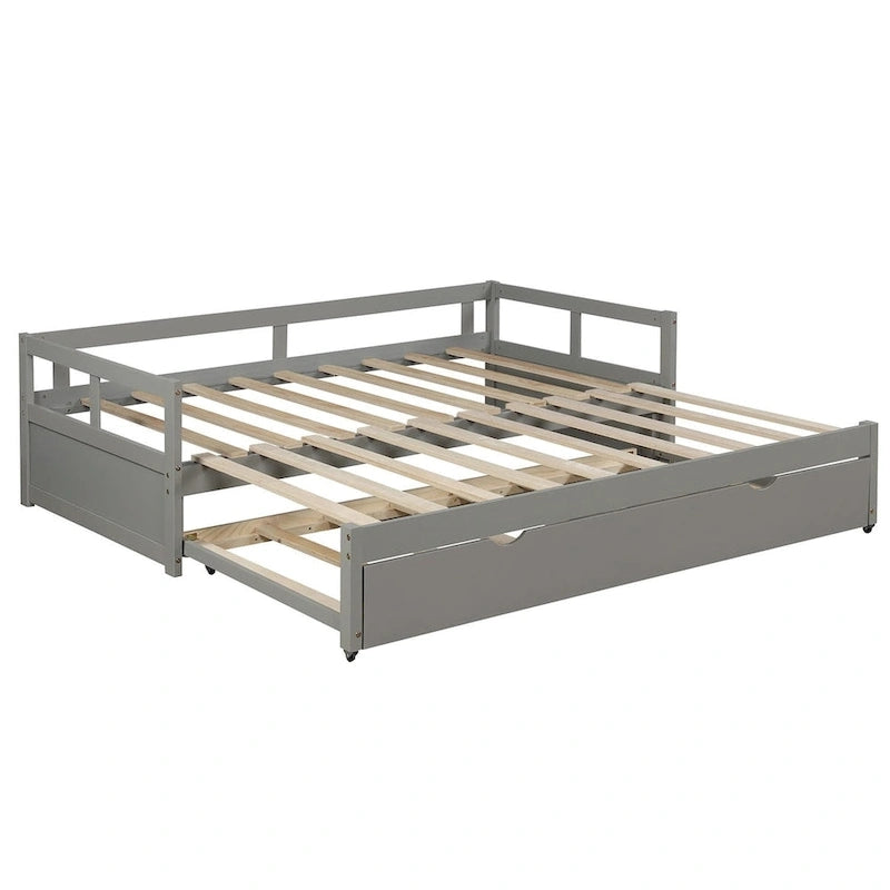 Lit de repos gigogne simple-double, coloris expresso/gris/blanc, couchage 1 ou 2 personnes