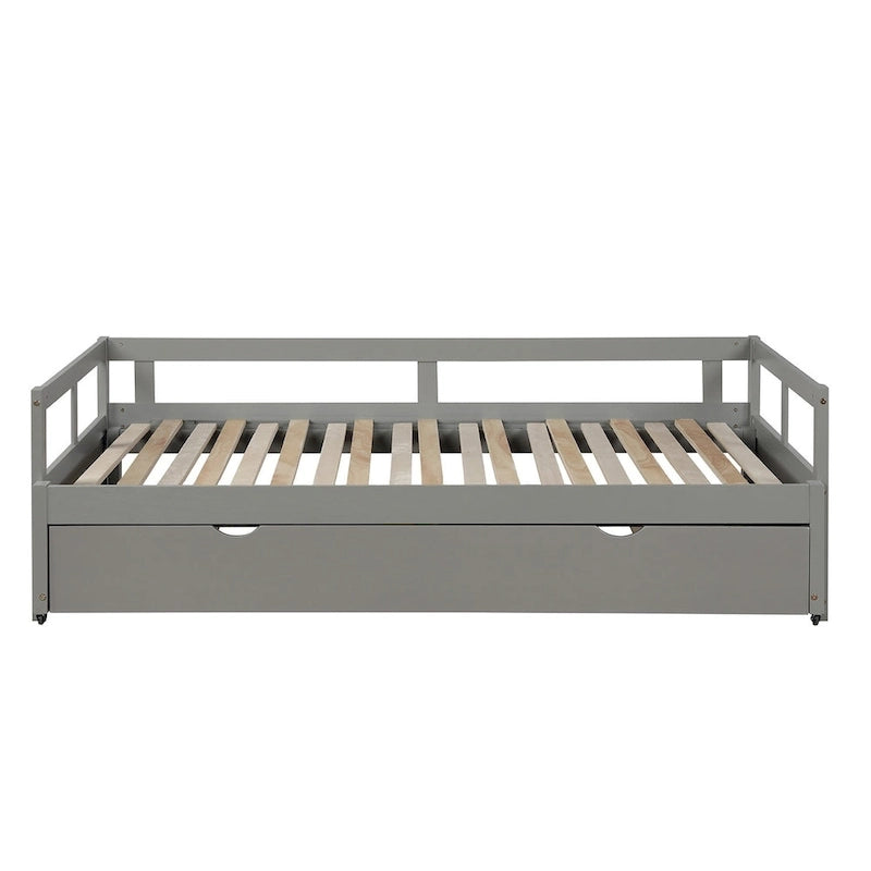 Lit de repos gigogne simple-double, coloris expresso/gris/blanc, couchage 1 ou 2 personnes