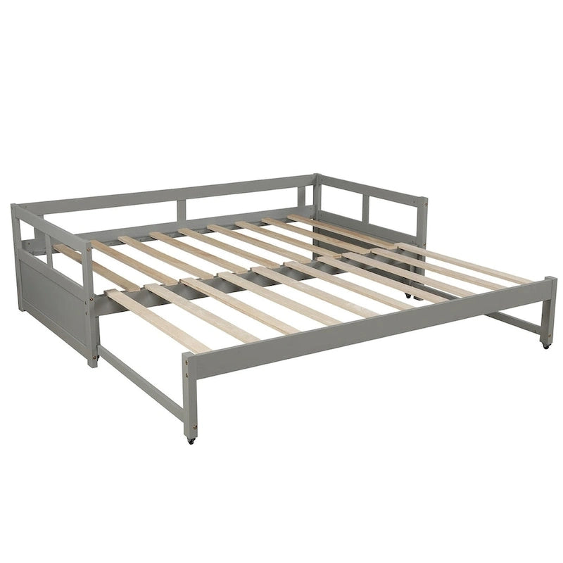 Lit de repos gigogne simple-double, coloris expresso/gris/blanc, couchage 1 ou 2 personnes