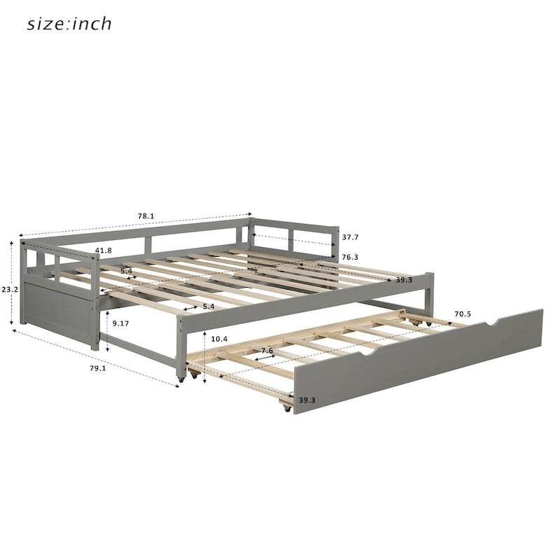 Lit de repos gigogne simple-double, coloris expresso/gris/blanc, couchage 1 ou 2 personnes