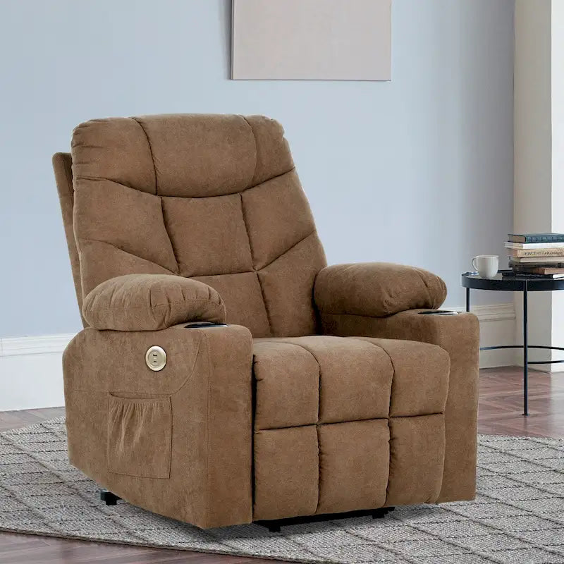 Fauteuil releveur massant gris/marron, 1 place