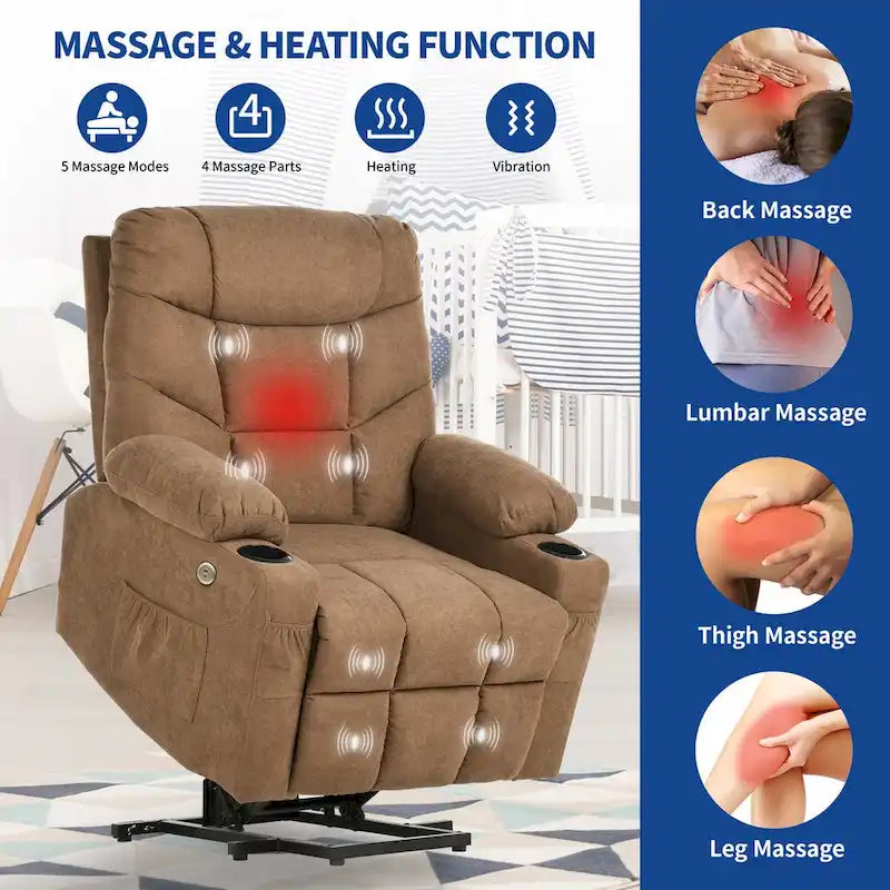 Fauteuil releveur massant gris/marron, 1 place