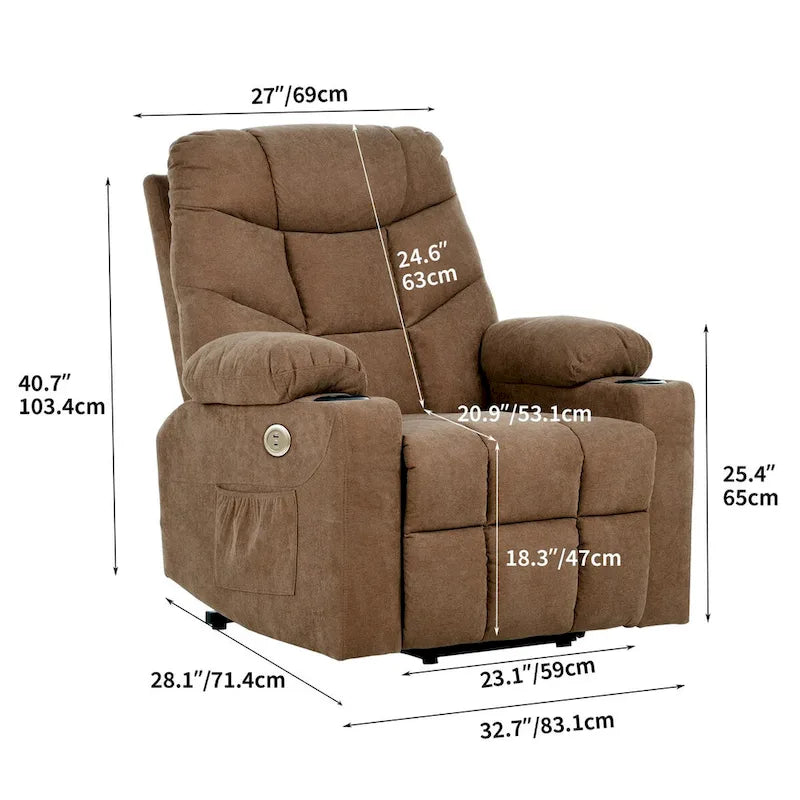 Fauteuil releveur massant gris/marron, 1 place