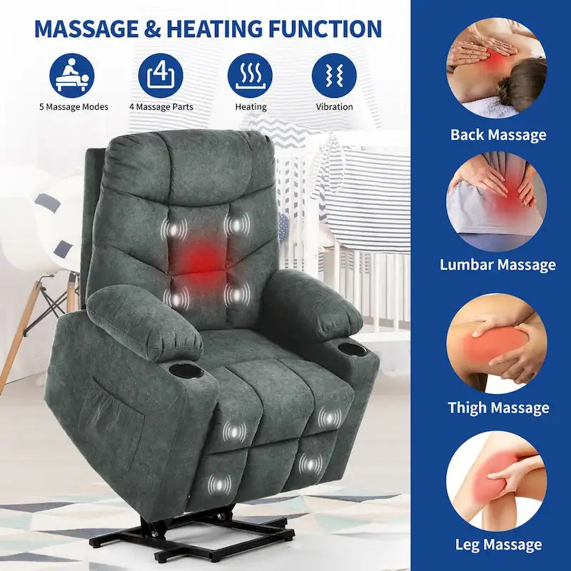 Fauteuil releveur massant gris/marron, 1 place