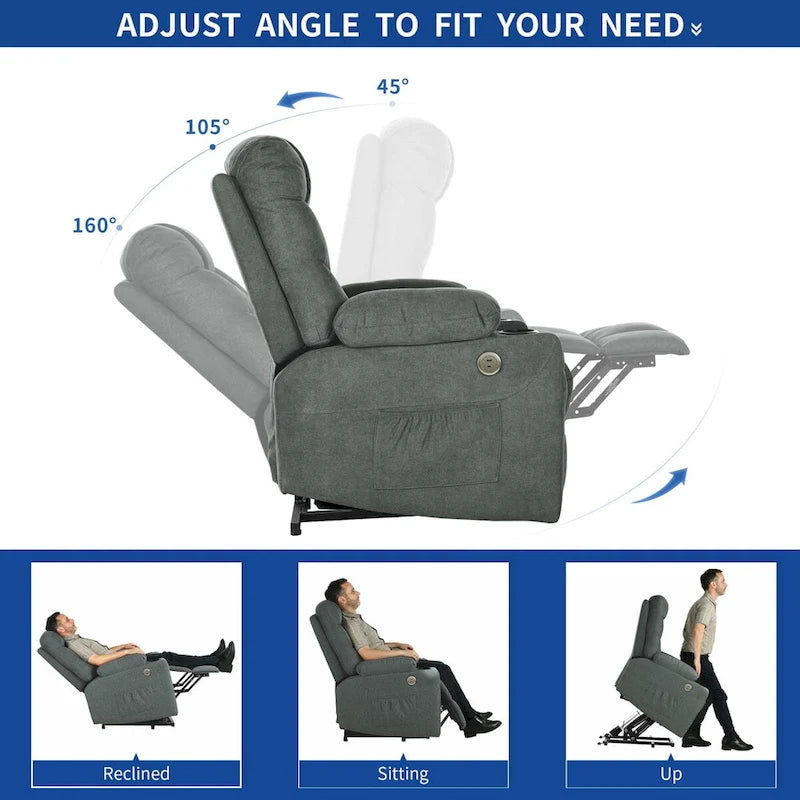 Fauteuil releveur massant gris/marron, 1 place