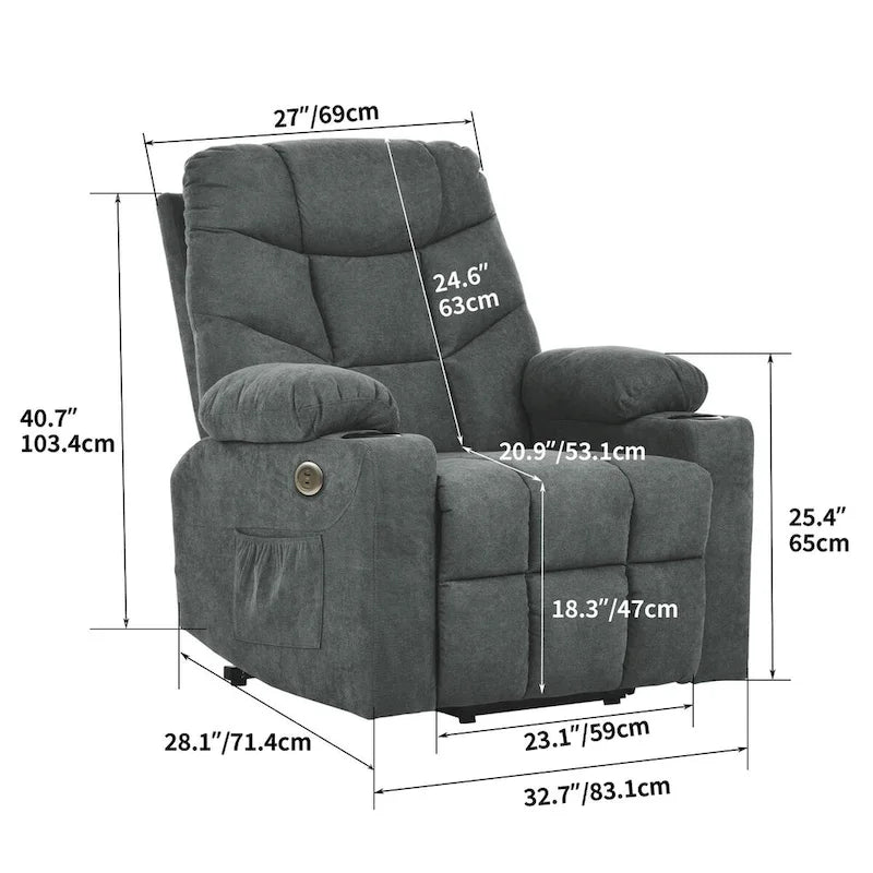 Fauteuil releveur massant gris/marron, 1 place