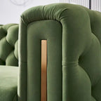 Canapé 3 places touffeté en velours, accoudoirs carrés, pieds dorés — Crème / Bleu / Vert menthe / Rose / Vert / Noir