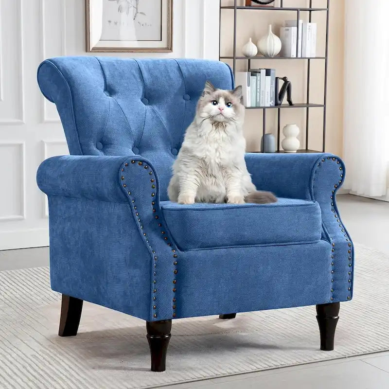 Fauteuil à accoudoirs roulés, motif floral vert/orange/bleu/jaune avec garniture cloutée, lot de 2