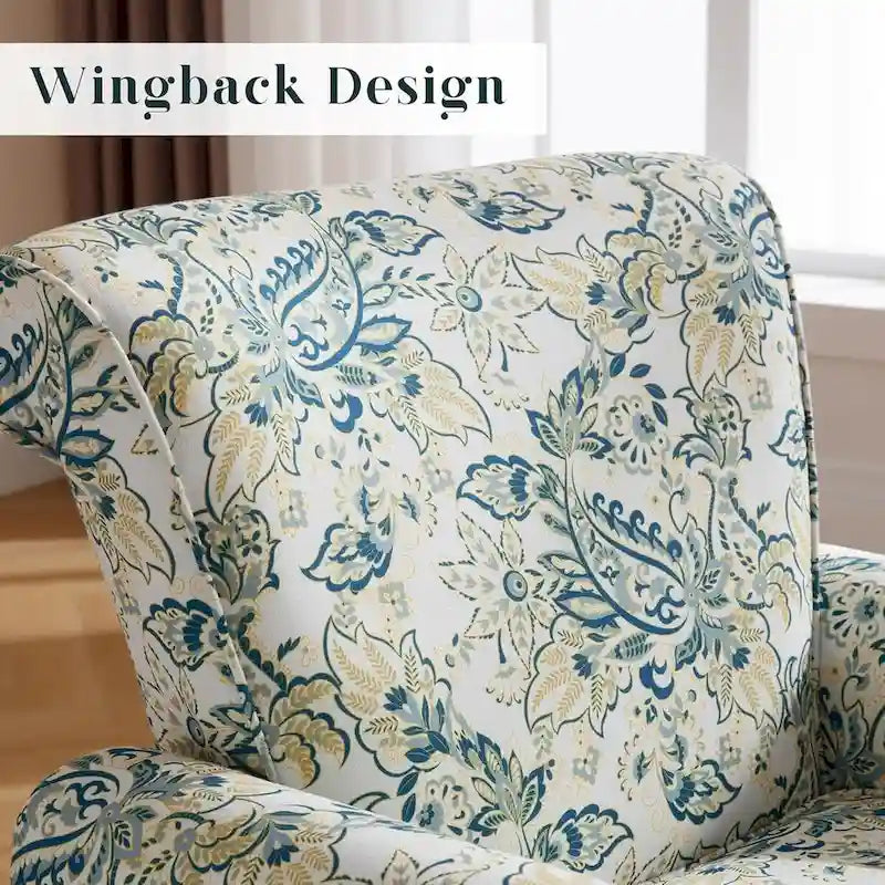 Fauteuil à accoudoirs roulés, motif floral vert/orange/bleu/jaune avec garniture cloutée, lot de 2