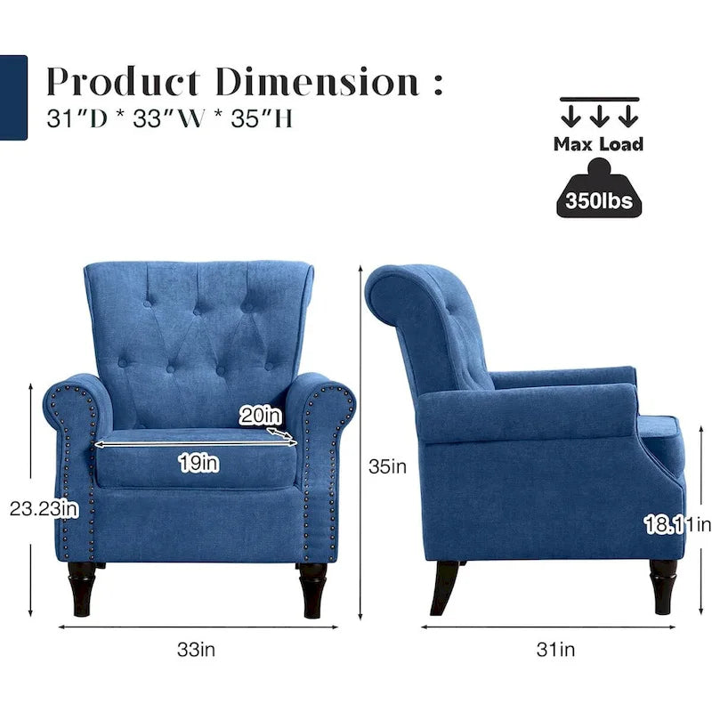 Fauteuil à accoudoirs roulés, motif floral vert/orange/bleu/jaune avec garniture cloutée, lot de 2