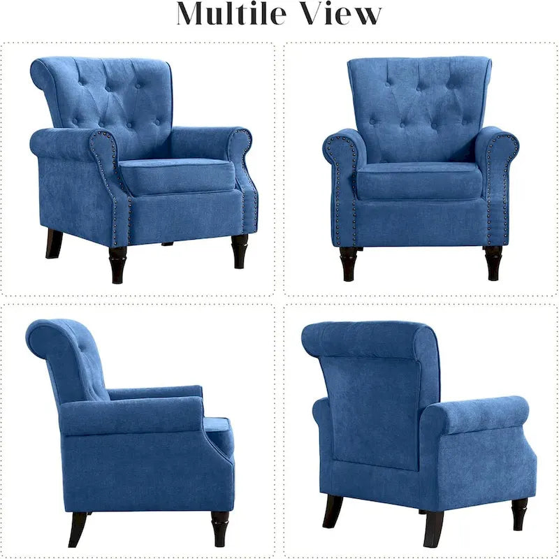 Fauteuil à accoudoirs roulés, motif floral vert/orange/bleu/jaune avec garniture cloutée, lot de 2
