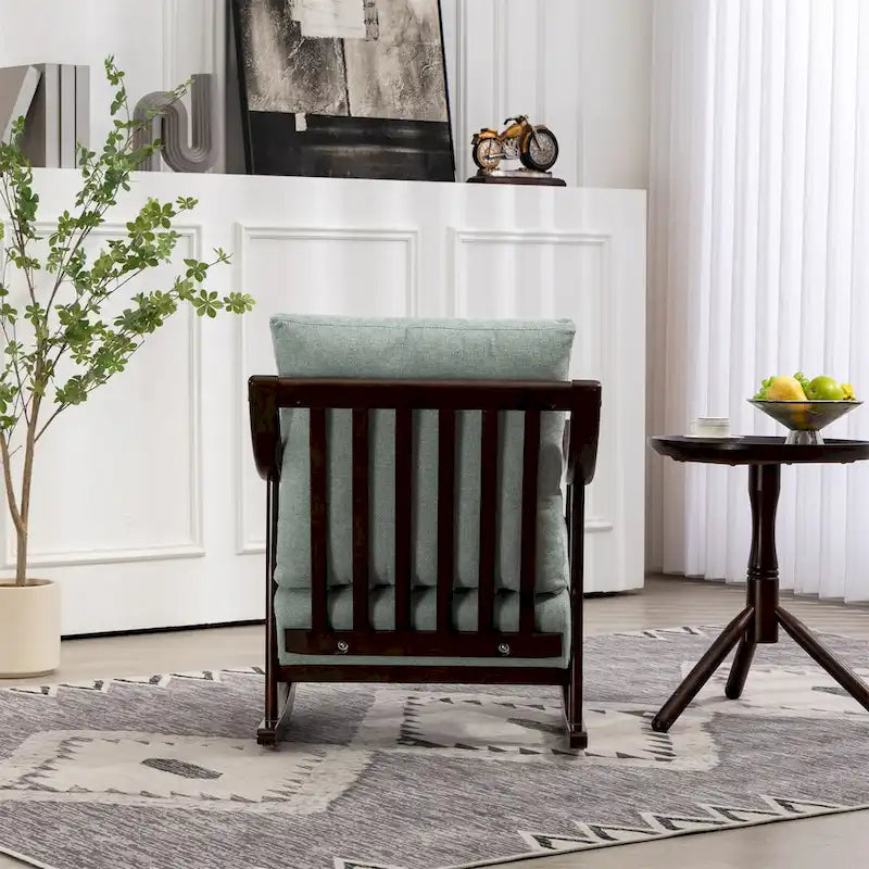 Fauteuil à bascule, marron clair / jaune / vert clair, structure en bois massif