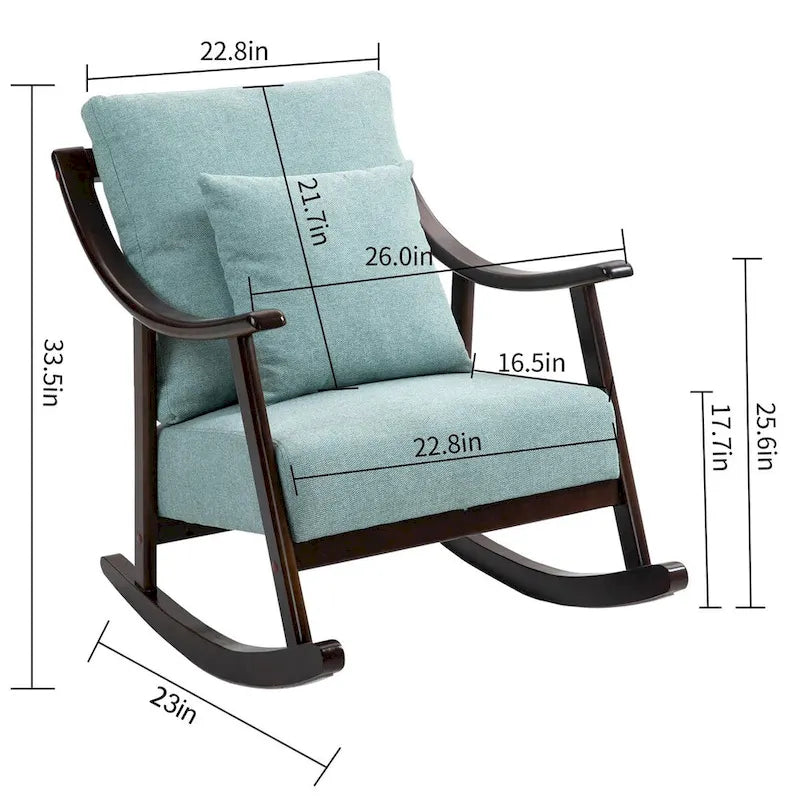 Fauteuil à bascule, marron clair / jaune / vert clair, structure en bois massif