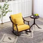 Fauteuil à bascule, marron clair / jaune / vert clair, structure en bois massif