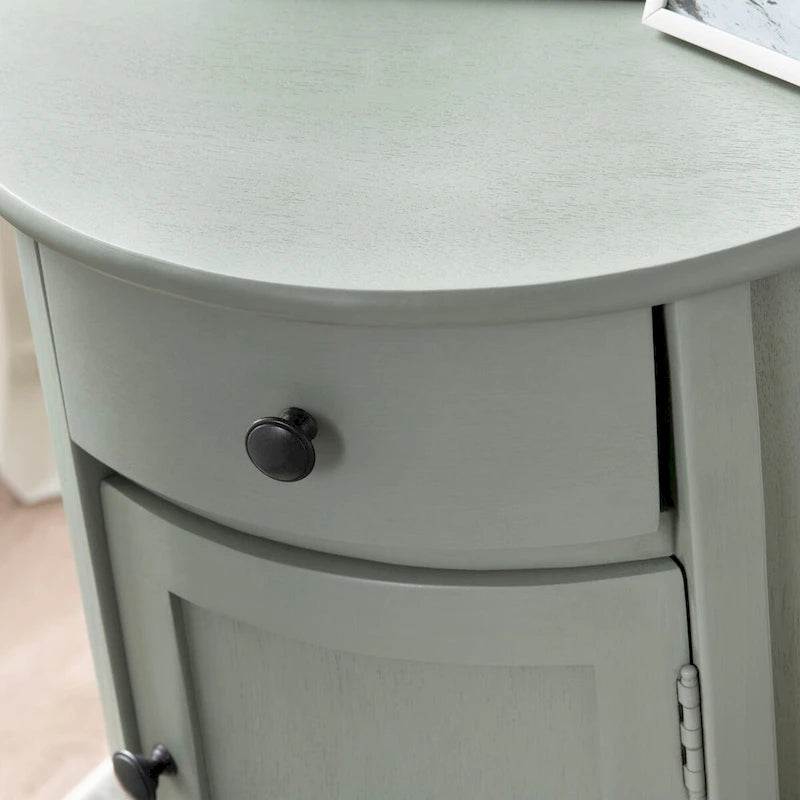 Meuble d'appoint gris en bois avec tiroir et porte, 1 personne