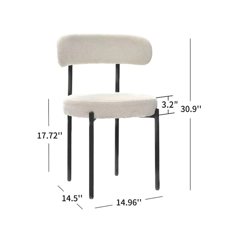 Chaise de salle à manger à dossier incurvé — Blanc / Gris / Vert / Marron, assise en velours, pieds en métal, lot de 2