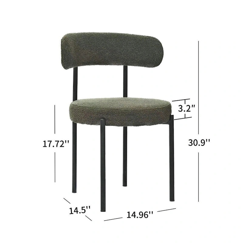 Chaise de salle à manger à dossier incurvé — Blanc / Gris / Vert / Marron, assise en velours, pieds en métal, lot de 2