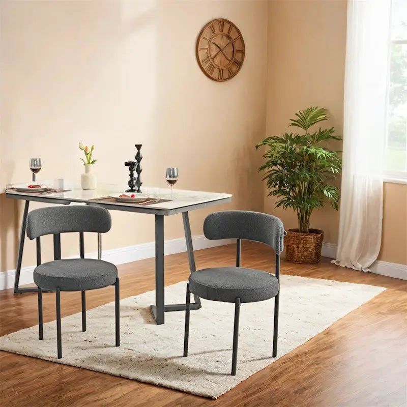 Chaise de salle à manger à dossier incurvé — Blanc / Gris / Vert / Marron, assise en velours, pieds en métal, lot de 2