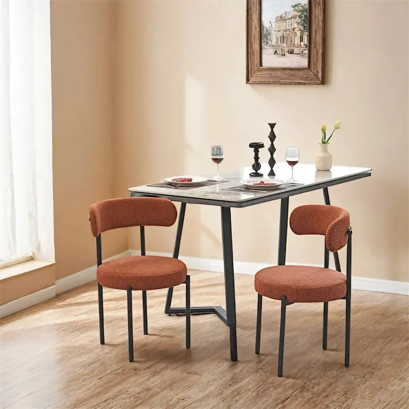 Chaise de salle à manger à dossier incurvé — Blanc / Gris / Vert / Marron, assise en velours, pieds en métal, lot de 2