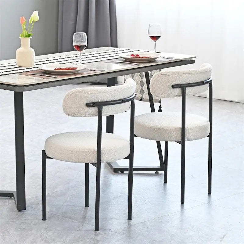 Chaise de salle à manger à dossier incurvé — Blanc / Gris / Vert / Marron, assise en velours, pieds en métal, lot de 2