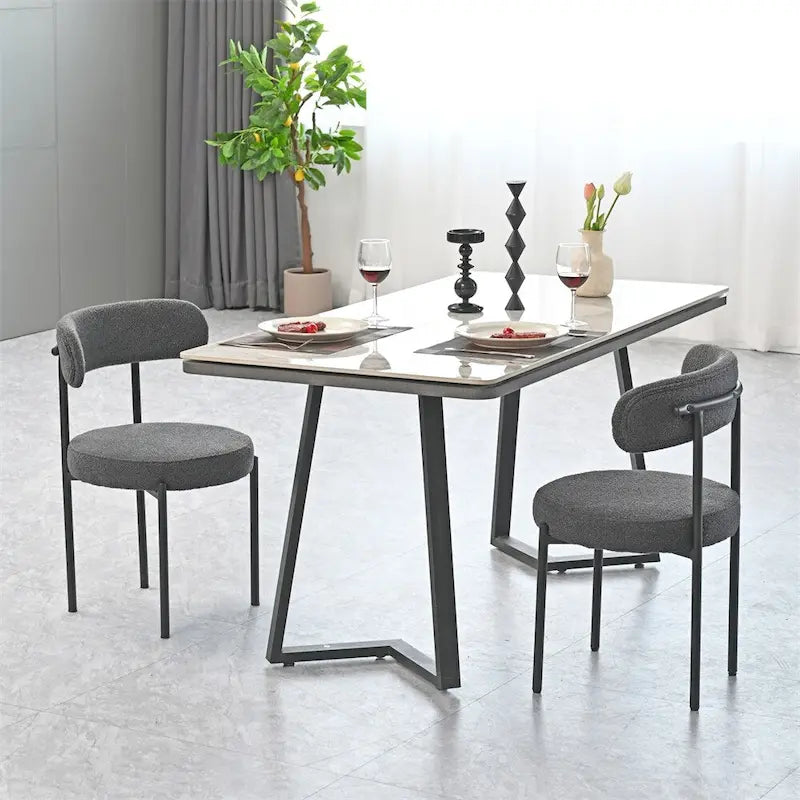 Chaise de salle à manger à dossier incurvé — Blanc / Gris / Vert / Marron, assise en velours, pieds en métal, lot de 2